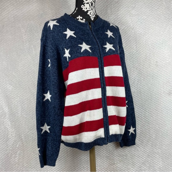 🔥Patriotic Sweater America Flag Red White Blue Sweater Cardigan Tiara Size XL - Picture 3 of 14